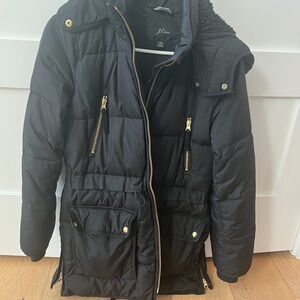 J. Crew Black Puffer Jacket with Gold Details